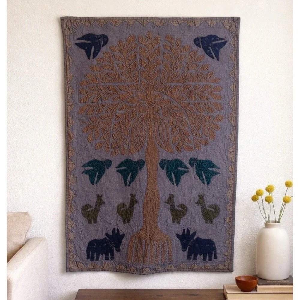 Tree of Life Appliqué Folk Art Wall Hanging Hand‑Stitched Textile Decor